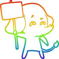 rainbow gradient line drawing cartoon elephant with sign remembering vector