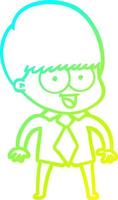 cold gradient line drawing happy cartoon boy vector