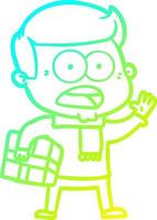 cold gradient line drawing cartoon shocked man vector