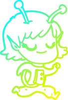 cold gradient line drawing smiling alien girl cartoon vector
