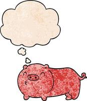 cartoon pig and thought bubble in grunge texture pattern style vector