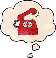 cartoon old telephone and thought bubble in grunge texture pattern style vector