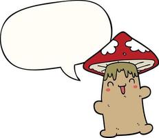 cartoon mushroom character and speech bubble vector