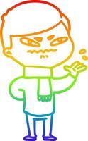 rainbow gradient line drawing cartoon angry man vector