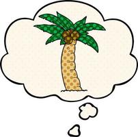 cartoon palm tree and thought bubble in comic book style vector