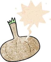 cartoon onion and speech bubble in retro textured style vector