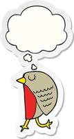 cartoon bird and thought bubble as a printed sticker vector