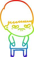 rainbow gradient line drawing annoyed cartoon boy vector