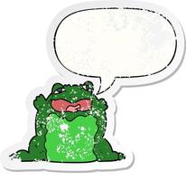 cartoon toad and speech bubble distressed sticker vector