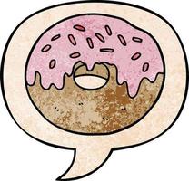 cartoon donut and speech bubble in retro texture style vector