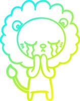 cold gradient line drawing crying cartoon lion vector