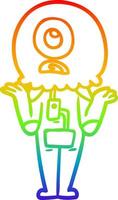 rainbow gradient line drawing cartoon cyclops alien spaceman shrugging shoulders vector