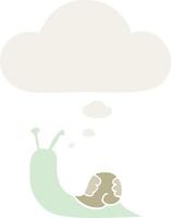 cartoon snail and thought bubble in retro style vector