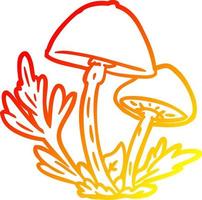 warm gradient line drawing wild mushrooms vector