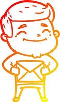 warm gradient line drawing happy cartoon man with parcel vector