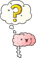 cartoon curious brain and thought bubble in smooth gradient style vector