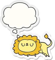 cartoon lion and thought bubble as a printed sticker vector