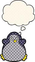 cartoon penguin and thought bubble in comic book style vector