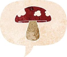 cartoon mushroom and speech bubble in retro textured style vector