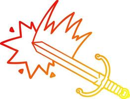 warm gradient line drawing swinging cartoon sword vector