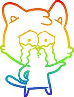 rainbow gradient line drawing cartoon crying cat vector