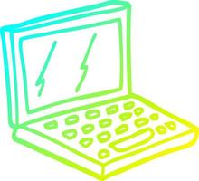 cold gradient line drawing cartoon laptop computer vector