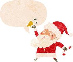 cartoon santa claus with hot cocoa and speech bubble in retro textured style vector