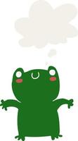 cartoon frog and thought bubble in retro style vector