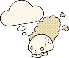 cartoon dusty old skull and thought bubble in comic book style vector