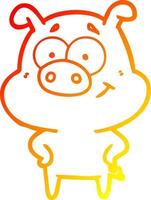 warm gradient line drawing happy cartoon pig vector