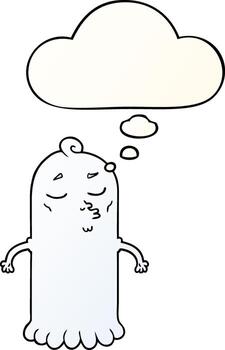 cartoon ghost and thought bubble in smooth gradient style vector
