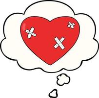 cartoon beaten up heart and thought bubble vector