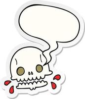 cartoon spooky skull and speech bubble sticker vector