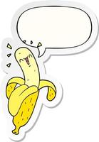 cartoon banana and speech bubble sticker vector
