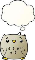 cartoon owl and thought bubble in smooth gradient style vector