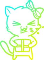 cold gradient line drawing cartoon cat vector