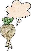 cartoon root vegetable and thought bubble in grunge texture pattern style vector