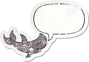 cartoon shark and speech bubble distressed sticker vector