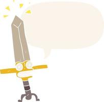 cartoon magic sword and speech bubble in retro style vector