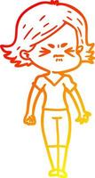 warm gradient line drawing cartoon angry woman vector