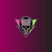 cráneo de música rock de vector fresco con auriculares para camiseta, emblema, logotipo, tatuaje, boceto, ilustración de vector de stock de parche