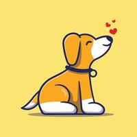 Lindo perro sentado con ilustración de vector de signo de amor