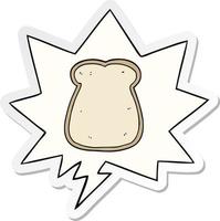 cartoon slice of bread and speech bubble sticker vector