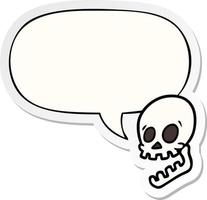 laughing skull cartoon and speech bubble sticker vector