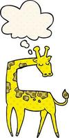 caricatura, jirafa, y, pensamiento, burbuja, en, cómico, estilo vector