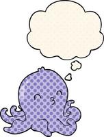 cartoon octopus and thought bubble in comic book style vector