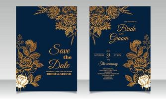 hermosas plantillas de diseño de tarjeta de invitación de boda dorada floral