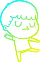 cold gradient line drawing cartoon grumpy boy vector