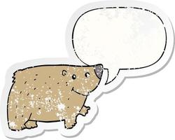 cartoon bear and speech bubble distressed sticker vector