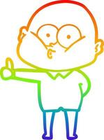 rainbow gradient line drawing cartoon bald man staring vector